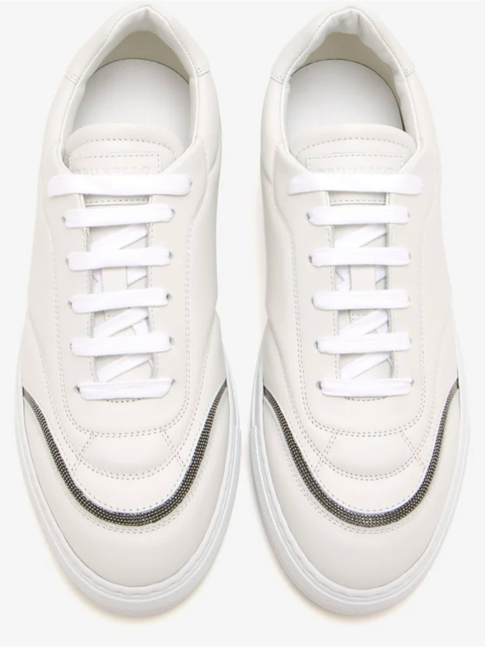 Brunello Cucinelli White Low-Top leather Sneakers with Metallic Trim